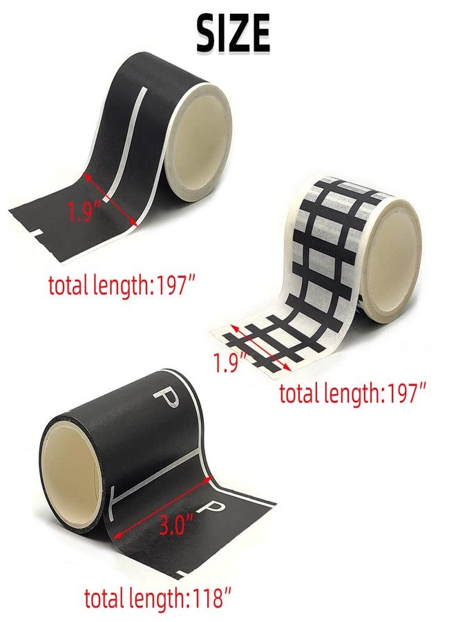 dspitwod Road Tape for Toy Cars Trains Play 6-Pack Black Car Track Tape, Parking Spot Stick to Floors and Table Flat Surface,No Residue, for Kids Gift (TAPE6) - Image 3